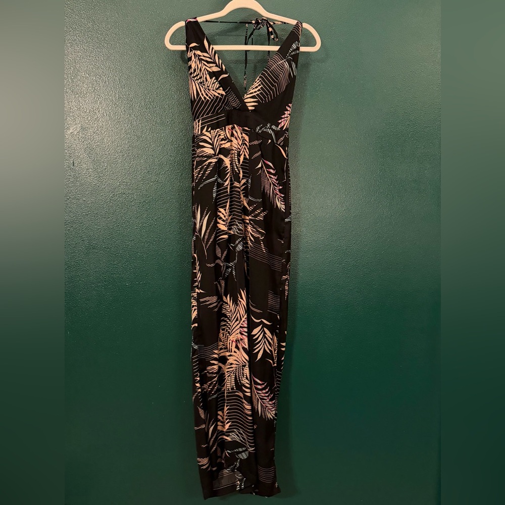 Black Tropical Print Jumpsuit